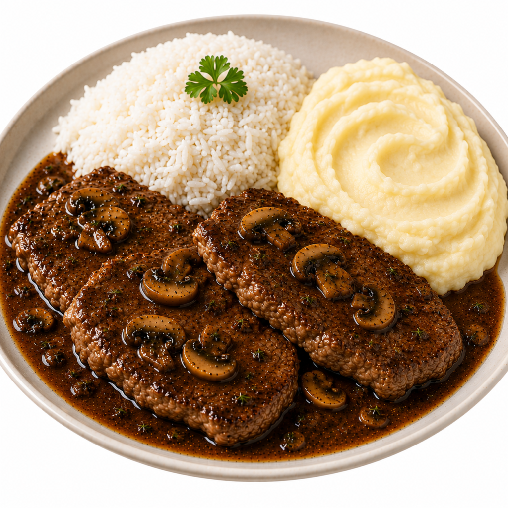Escapole de Mignon ao molho madeira com purê de batatas